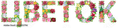 Word Flower in Russian of watercolor flowers