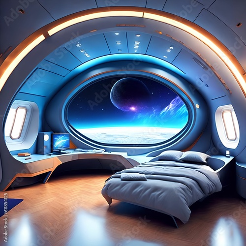 futuristic hard surface interior design of spaceship bedroom, generative art by A.I. © Flash