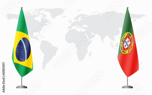 Brazil and Portugal flags for official meeting, vector