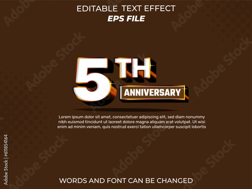 5 th anniversary text effect, font editable, typography, 3d text. vector template