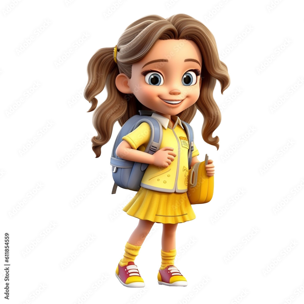 3d Character cute girl a cute school girl back to school, transparent background, generative ai 3d Character cute girl a cute school girl back to school, transparent background, generative ai