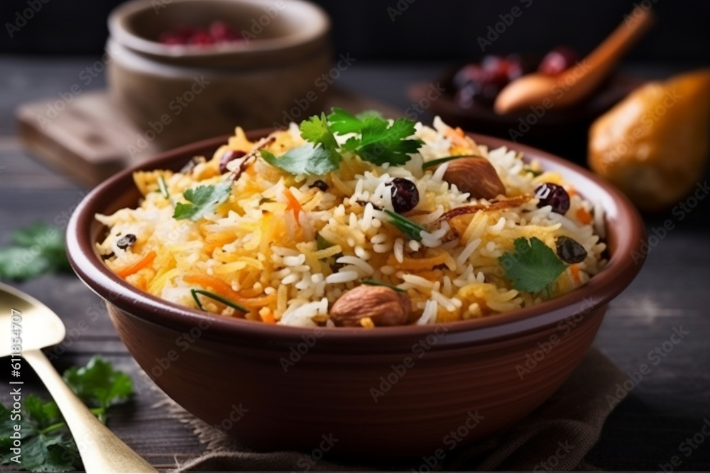Foto de Rice pilau or Vegetable Biryani and Indian/Mughlai cuisine rice