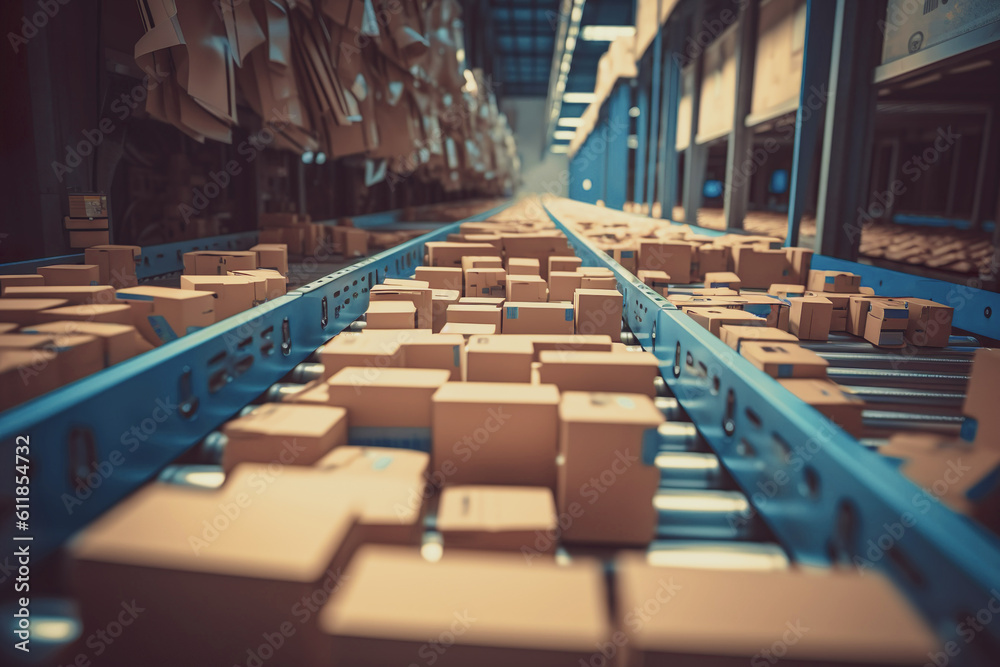 Illustration of cardboard boxes on sorting line Stock Illustration ...