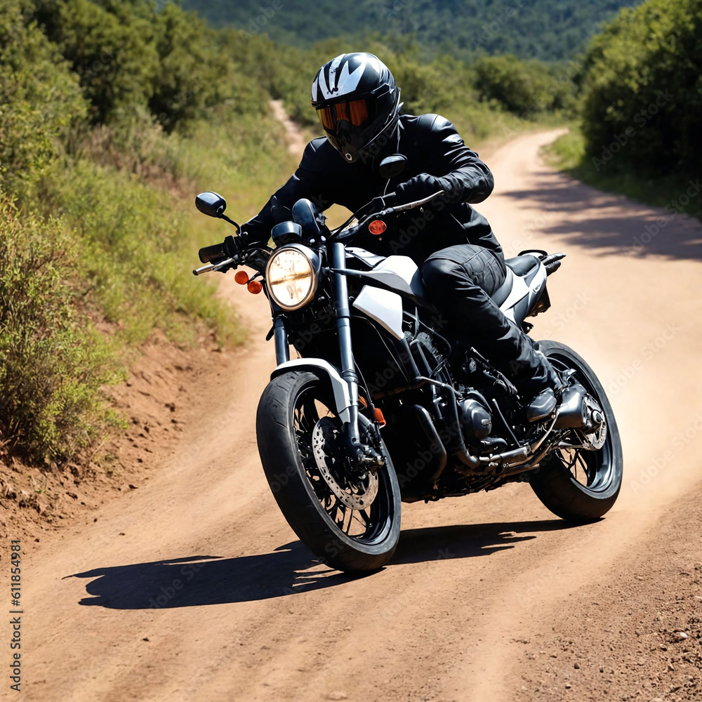Obraz premium futuristic sci fi of bike on dirt road, Generative AI