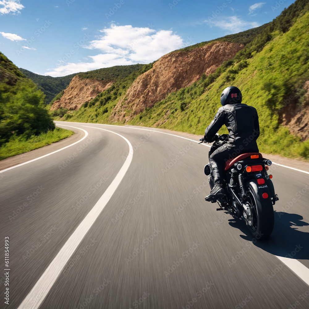 photo of man riding a bike on road, Generative AI photo of man riding a bike on road, Generative AI