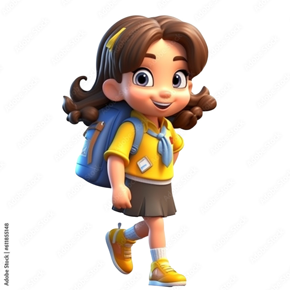 3d Character cute girl a cute school girl back to school, transparent background, generative ai 3d Character cute girl a cute school girl back to school, transparent background, generative ai