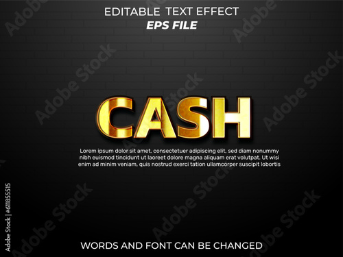 cash text effect, font editable, typography, 3d text. vector template