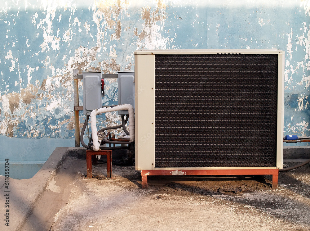 air conditioning compressor on outside terrace floor and two circuit