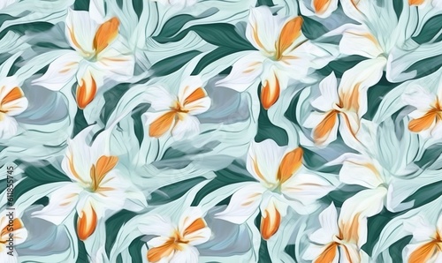 watercolor style white lily seamless pattern