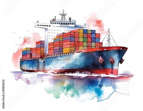 logistic container world wind shipping concept, shipping transportation watercolor PNG transparent, generative AI