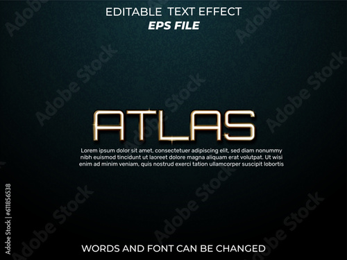 atlas text effect, font editable, typography, 3d text. vector template