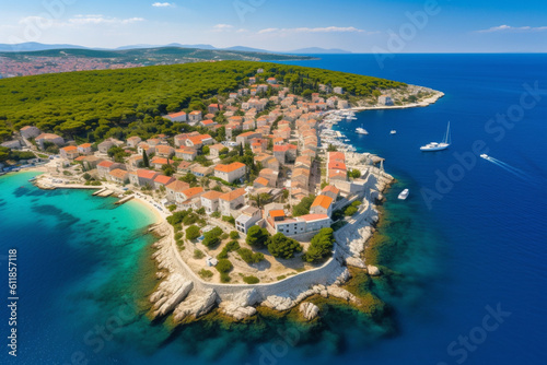 Scenic town and beaches, aerial panoramic view © alisaaa