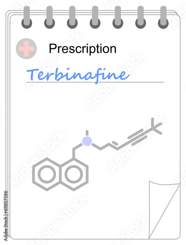 Medical prescription pad. Simplified formula icon of terbinafine.