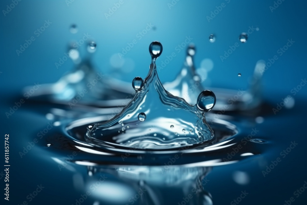 Serum or cosmetic liquid drops falling on water surface abstract background
