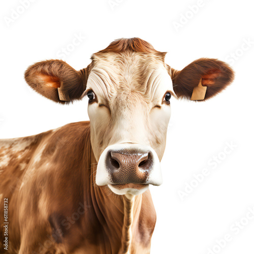 Close up of cow isolated on transparent background, Generative AI