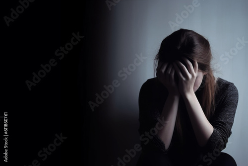Valokuva siloutee of Depressed woman, Sadness and headache concept