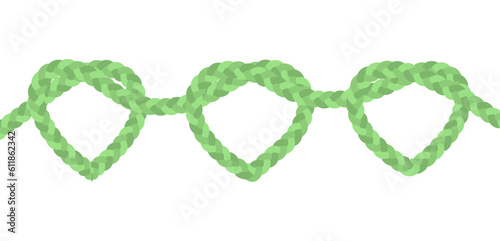 Green rope hearts isolated on white background