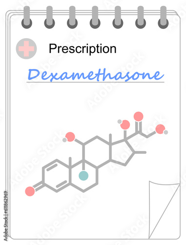 Medical prescription pad. Simplified formula icon of dexamethasone photo