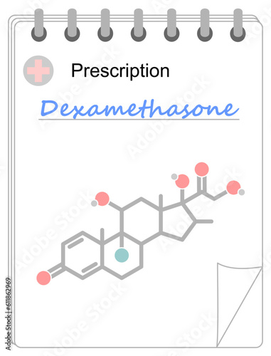 Medical prescription pad. Simplified formula icon of dexamethasone