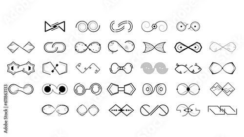 Set Black Collection Simple Line Infinity Signs Doodle Outline Element Vector Design Style Sketch Isolated Illustration