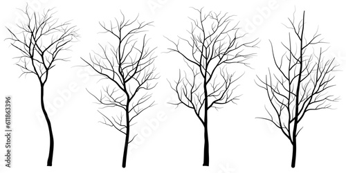 set of deciduous tree silhouette