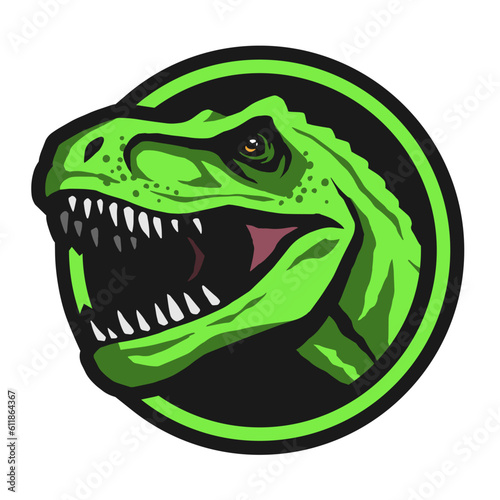 Roaring tyrannosaurus. T-rex Logo emblem. Vector illustration.