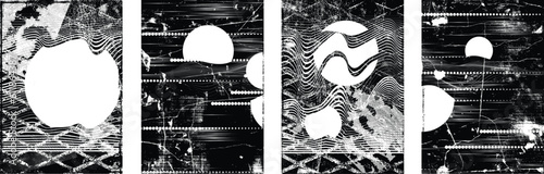 Glitch distorted grungy isolated layers . Design element for brochure, social media, posters, flyers. Overlay texture.Textured banner with Distress effect .Vector halftone dots . Screen print texture