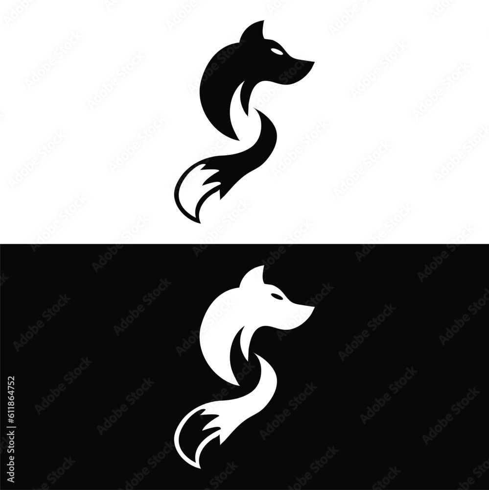 unique fox logo, fox illustration, vector.Logo design of black fox silhouette animal mascot logo template vector illustration unique fox logo, fox illustration, vector.Logo design of black fox silhouette animal mascot logo template vector illustration