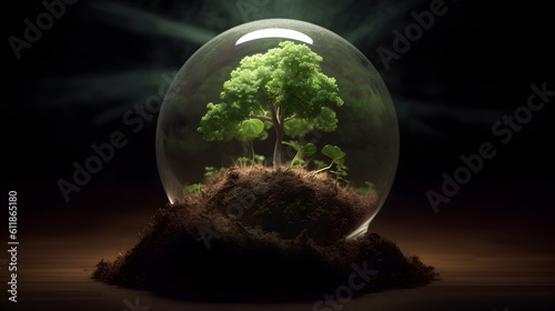 Sustainable development concept. Renewable energy, eco friendly environment, green technology business. image of light bulb eco concept image - generative ai