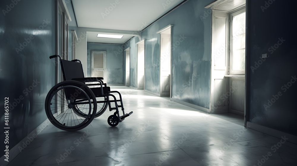 Empty wheelchairs at the hospital - generative ai Empty wheelchairs at the hospital - generative ai