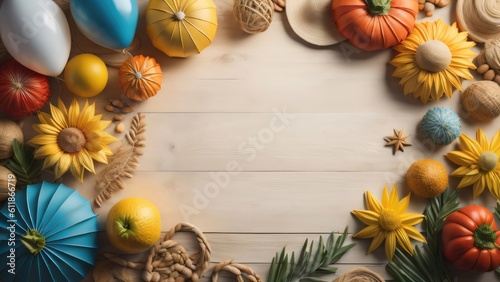 thanksgiving decoration background template illustration, copy space. generative ai