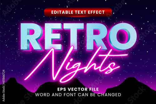 Pink neon retro 3d editable vector text effect