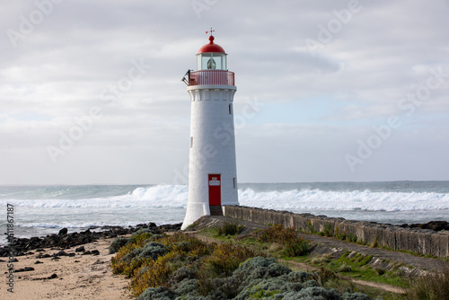 Port Fairy lighthouse  built 1859  on Griffiths Island  Victoria  Australia. 