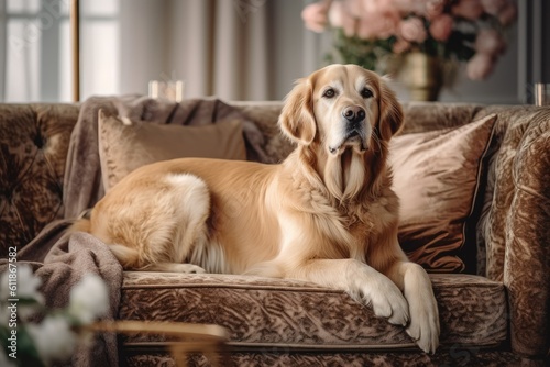Golden Retriever on a Sofa - Family Dog
