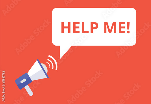 Help me announcement speech bubble with megaphone, Help me text speech bubble vector illustration