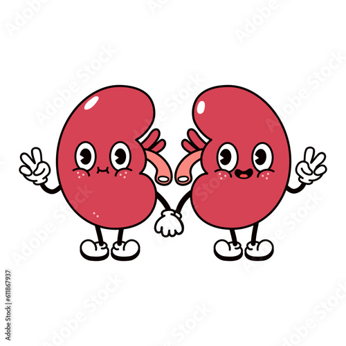 Kidneys waving hand character. Vector hand drawn traditional cartoon vintage, retro, kawaii character illustration icon. Isolated on white background. Kidneys character concept