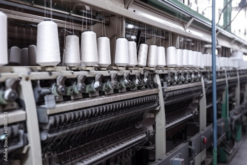 Textile industry with knitting machines in factory close up © alisaaa