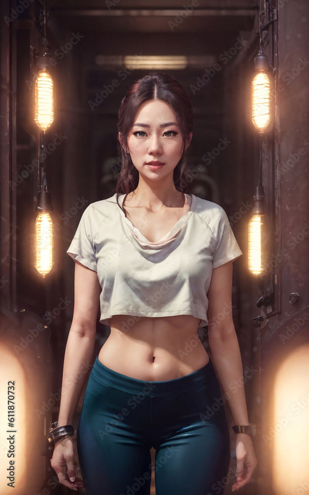 portrait photo of beautiful asian woman in sport exercise outfit, generative AI