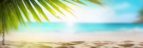 Beach landscape for summer. Beautiful beachscape with palm trees, clear skies and blue waters