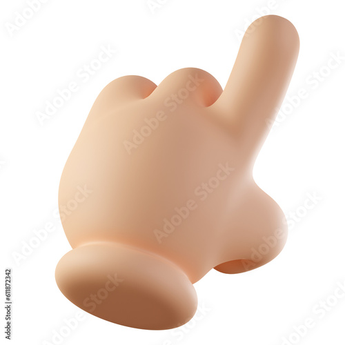3D forefinger isolated on white background. Cartoon character hand pointing or touching gesture. Touch or click icon. Show one finger, index finger.