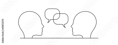 Outline silhouette of two talking people. Minimalistic vector illustration.