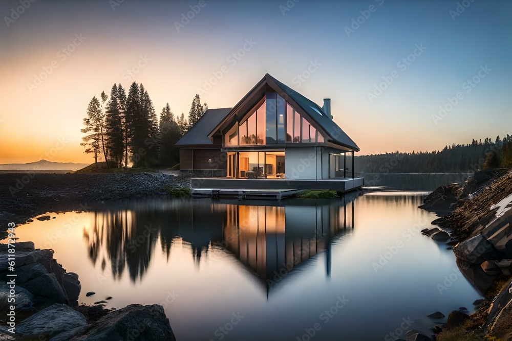 Fototapeta premium sunset on the lake