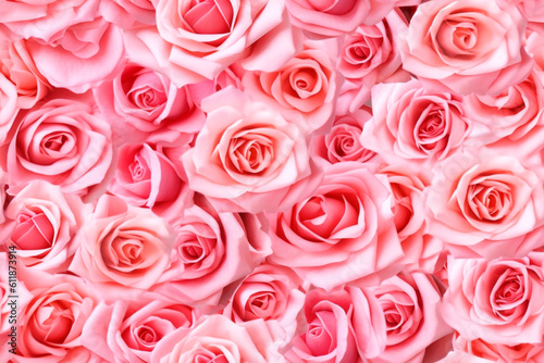 Background of bright pink roses. pattern. AI generated