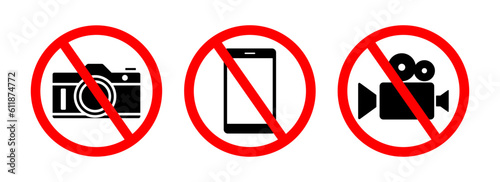 No photos sign. No photographing sign. No video, phone, camera, photo sign icon symbol vector on white background