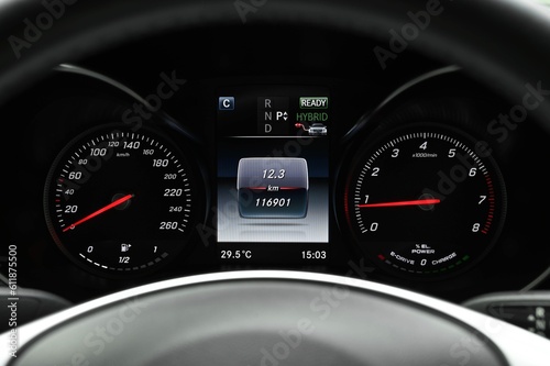 Mileage distance on the car dashboard digital speedometer car miles