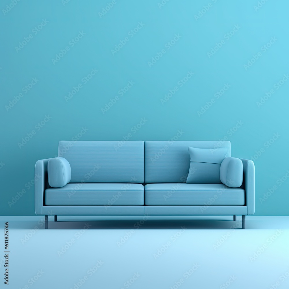 Soft blue sofa on blue background with bright light Stock Illustration
