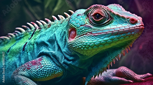 close up of colorful chameleon