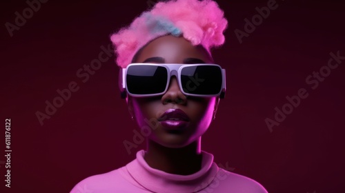 Beauty woman with VR glasses and clean Blackground. 