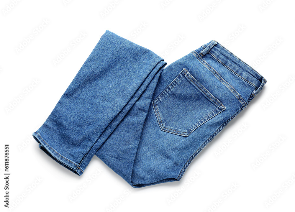 Folded jeans on white background Folded jeans on white background