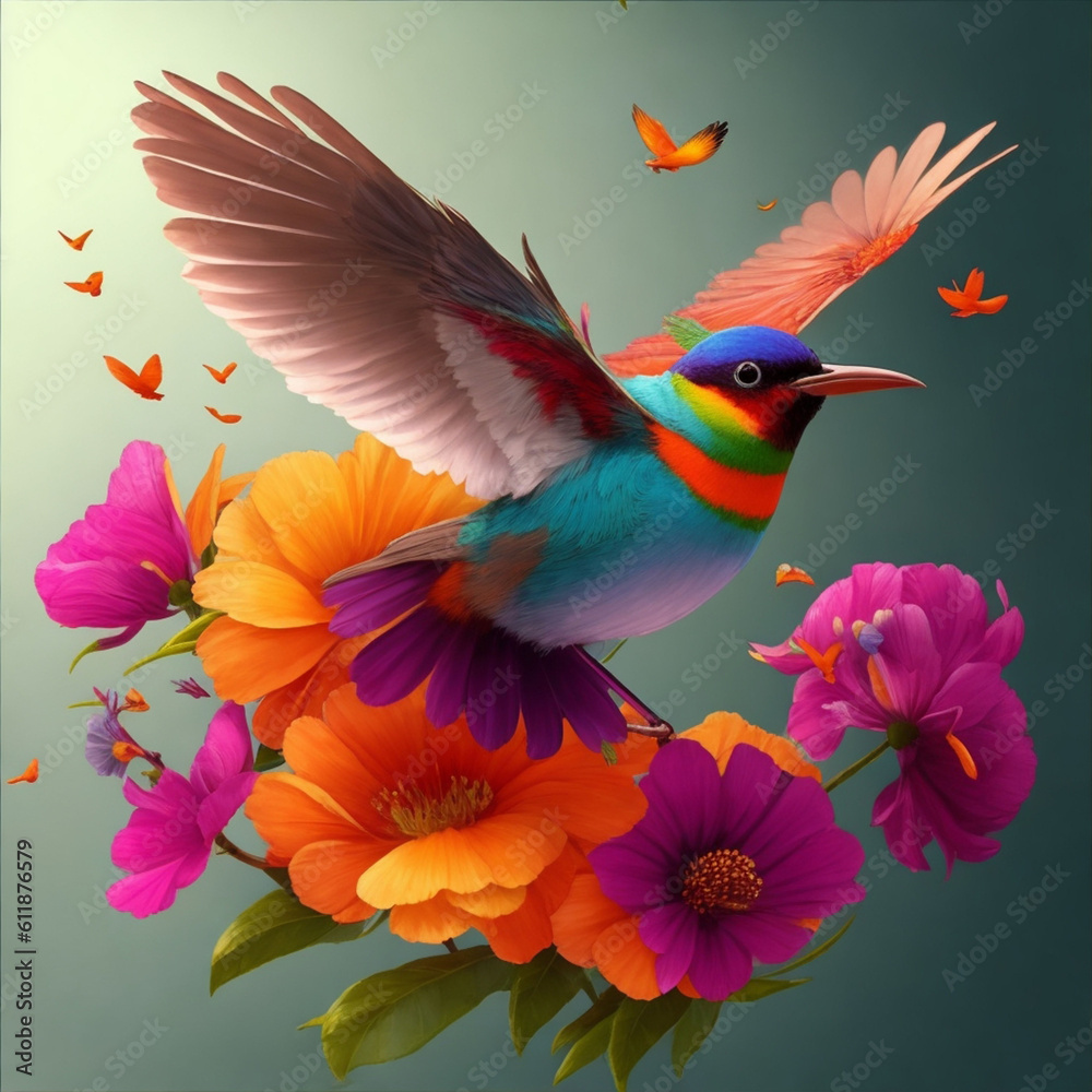 flying bird with flower flying bird with flower